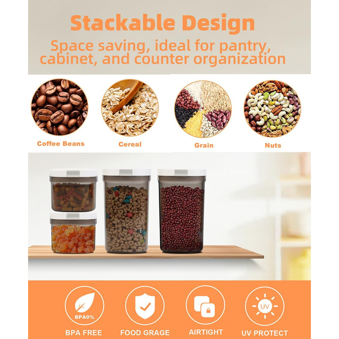 Герметичні контейнери для зберігання з кришками, контейнери типу шейкера з ложками, контейнери для зберігання сухих продуктів, кухонне приладдя, таке як крупи, борошно, кава, кавові зерна, та кавові коробки для дорослих, набір з 3 предметів (3 шт.) 1 x 18
