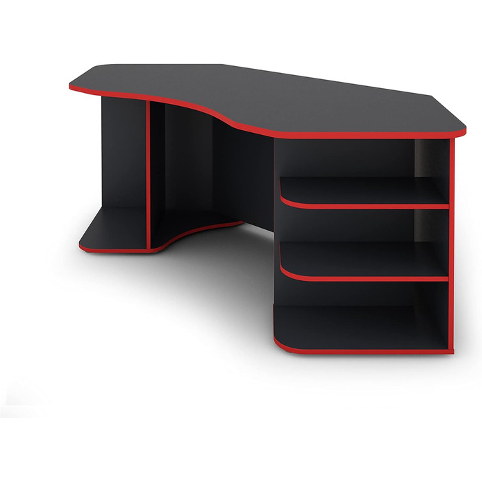 Стіл/ігровий стіл byLIVING THANATOS антрацитового кольору з червоними краями/кутовий стіл з великою кількістю місця для зберігання та стільницею XXL/комп&39ютерний стіл/робочий стіл для ПК/198x76x85 см (ШxВxГ)
