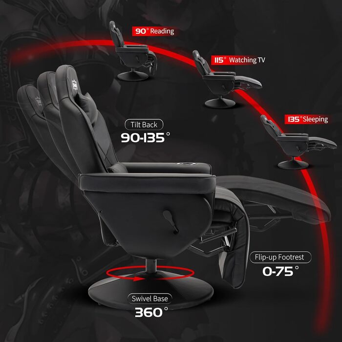 Ігрове крісло S*MAX з підставкою для ніг, ігрове крісло з високою спинкою та регульованою спинкою, підсклянник, бічна кишеня, ігрові крісла для дорослих, чорне, XL