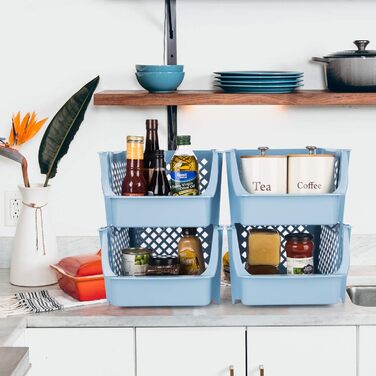 Штабелювані кошики для зберігання їжі, снеків, іграшок, туалетного приладдя, пластикові, сині, 4 шт. и