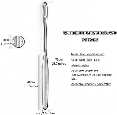 Довга магнітна присоска Shoehorn з надзвичайно довгою ручкою для домашнього ріжка для взуття, літніх та вагітних жінок виготовлена з нейлонового ріжка для взуття, вам не потрібно нахилятися (колір чорний, S 73*4см 73*4см Чорний