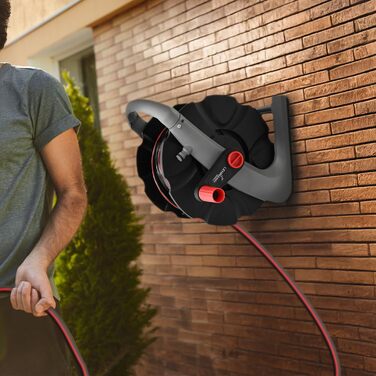 Намотувач садового шланга 20 м - настінний, з ручкою для перенесення - мобільний барабан для шланга з розпилювачем та з'єднувачами 1/2 / 3/4 - підключення до крана 3/4