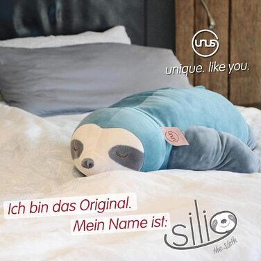 Плюшева подушка UNUS Sloth, 75 см, бірюзовий колір, м&39яка та пухнаста подушка для сну на боці, подушка для годування, подушка для вагітних, бірюзовий колір середнього розміру