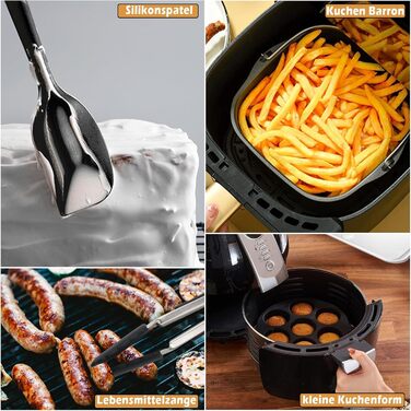 Аксесуари для фритюрниці MaxEarn 14 шт. , Набір аксесуарів для фритюрниці 8 дюймів з кухонним кошиком, формою для піци, тримачем для шампура, аксесуарами для фритюрниці Аерофритюрниці для ніндзя Philips Cosori Princess XL 5.5 л фритюрниці 14 предметів