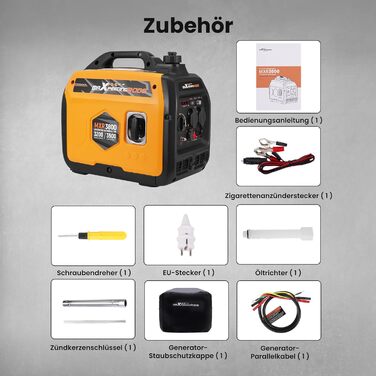 Інверторний генератор maXpeedingrods 3500 Вт, надзвичайно тихий, легкий та портативний бензиновий аварійний генератор, режим ECO з 2 розетками 230 В / 2 USB / 1 розеткою 12 В постійного струму для кемпінгу, фестивалів та подорожей у кемперах, MXR3800