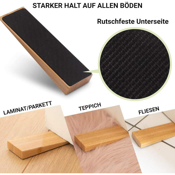 Нековзний дверний обмежувач з 100 бамбука FSC - Набір з 2 дерев'яних дверних клинів - Фіксований підлоговий дверний обмежувач з гу