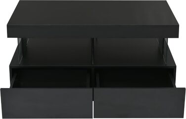 Глянцевий журнальний столик Merax зі світлодіодним підсвічуванням, сучасний стіл для вітальні з висувними ящиками для зберігання, багатофункціональний бічний столик для вітальні, прямокутний центральний стіл, столик-диван, журнальний столик, офісний, чорн