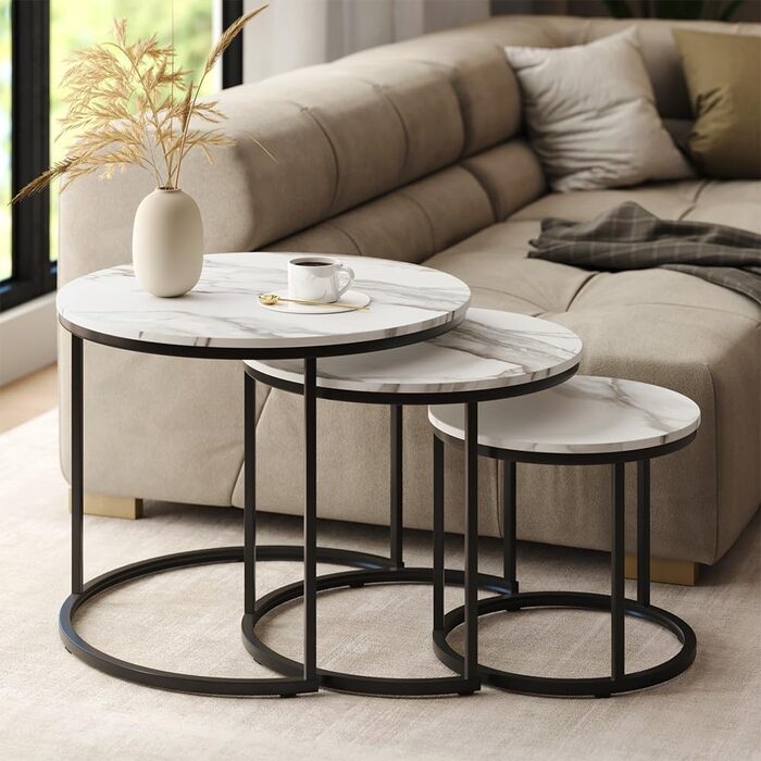 Набір журнальних столиків Vicco Montreal, білий/чорний, 55 x 55 см, 3 предмети, білий/чорний, комплект з 3 предметів