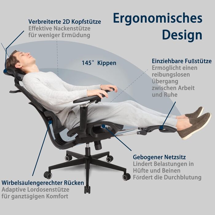 Ергономічне офісне крісло для високих і важких людей з підставкою для ніг, регульованими підлокітниками 5D, поперековою опорою, сітчастою спинкою, регульованою глибиною сидіння, обертове ігрове крісло, чорний колір S3 Elite Pro