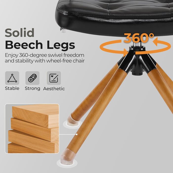 Письмове крісло Zouron з ротанга, чорне - обертове крісло в стилі середини століття без коліщаток, м&39яке офісне крісло зі штучної шкіри з дерев&39яними ніжками, акцентне крісло для домашнього офісу, вітальні, спальні, , чорного кольору