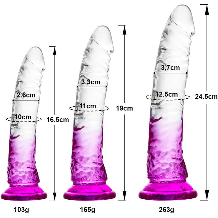 Градієнтний прозорий фіолетовий комбінований фалоімітатор на присосці 3 розміри (малий, середній, великий), без яєць, гра без використання рук, анальний та вагінальний секс. Реалістичний пеніс для початківців та досвідчених користувачів.