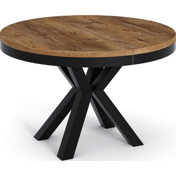 Круглий розкладний обідній стіл у стилі лофт - Індустріальний стіл з чорними металевими ніжками - Компактний стіл для вітальні - Дуб Лефкас - 100-180 см Дуб Лефкас 100 / 180 см