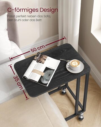 Журнальний столик VASAGLE, диван-столик на колесах, C-подібна форма, мобільний журнальний столик, 35 x 50 x 60 см, стіл для вітальні з металевим каркасом, для кави та ноутбука, сучасний, чорний колір LNT050B56 1 чорний колір