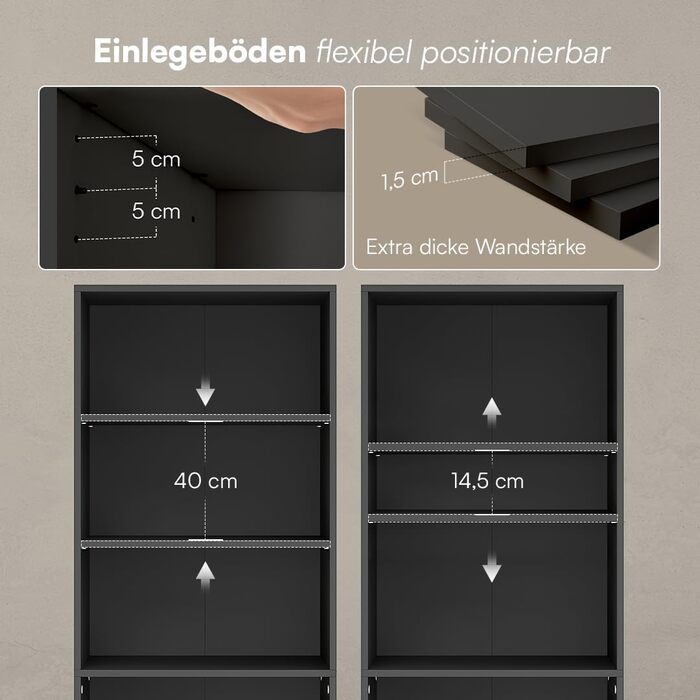 Книжкова полиця Bellamio Apol на 6 полиць - Антрацитово-чорна окремостояча полиця - Відкрита дерев&39яна полиця - Міцна полиця для вітальні, офісу та кабінету - Регульована по висоті полиця для документів 176x60x33 см Антрацитово-відкрита