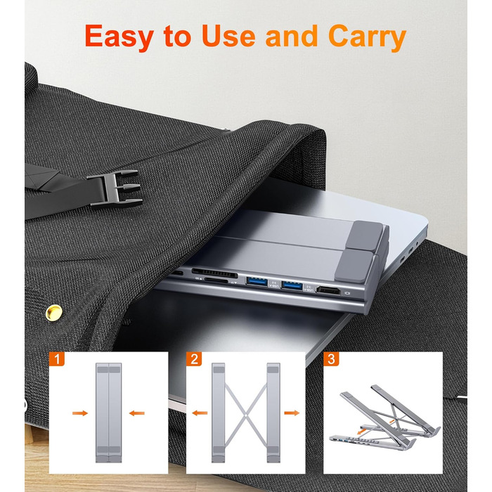 Док-станція USB-C з підставкою для ноутбука/планшета, 8-в-1 HDMI 4K, 2 шт. USB 3.1, PD 100W. Універсальна док-станція для MacBook Pro/Air, Dell, HP, Surface, Lenovo просто підключи та працюй