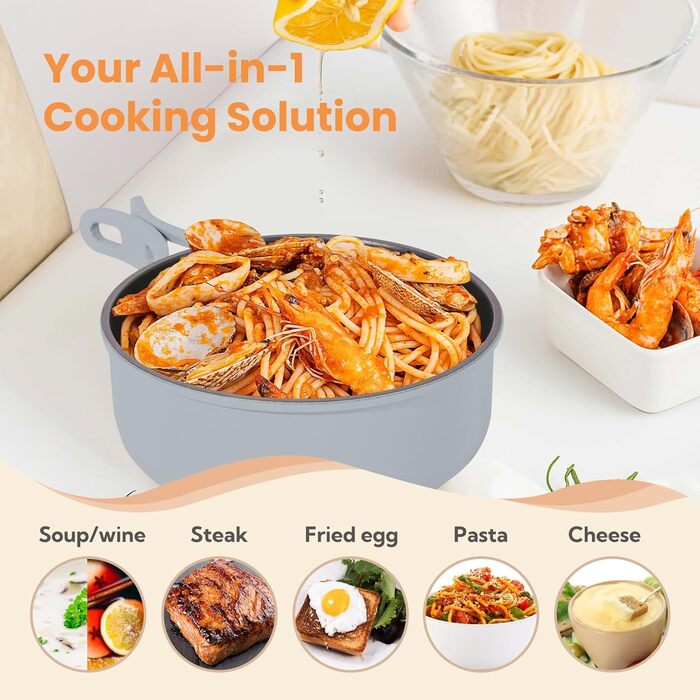 Електричний горщик для гарячої каструлі ENFRIFAM, портативний набір каструль для приготування їжі з горщиками та сковородою зі складною ручкою для автофургону, гуртожитку, офісу, на відкритому повітрі, кемпінгу, каструля для супу 1,8 л 0,75 л сковорода сі