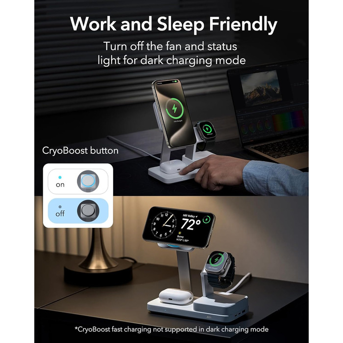 Зарядна станція ESR 100 Вт 6 в 1 GaN з CryoBoost, сумісна з зарядною підставкою MagSafe, магнітний бездротовий зарядний пристрій д