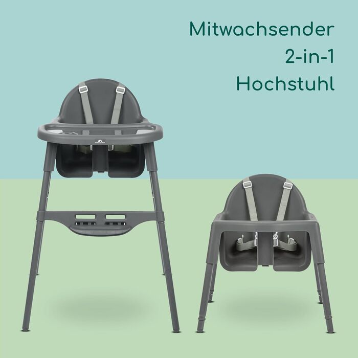 Регульований стільчик для годування 2-в-1, перетворюється на дитяче крісло, 6 місяців - 3 роки (макс. 15 кг), легкий (3,3 кг), дит