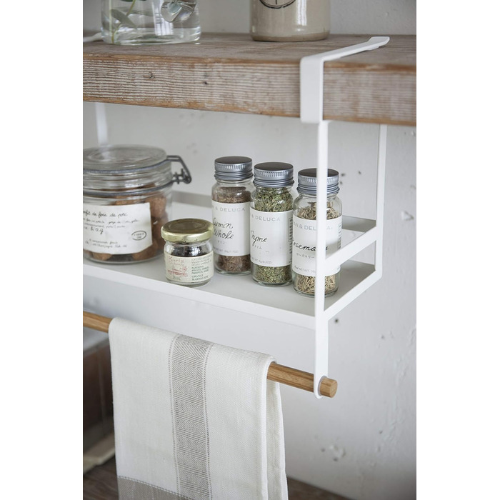 Підставка для спецій під полицю, біла, сталь/дерево, мінімалістична, 32,5 x 12,5 x 24,5 см, 3498 TOSCA