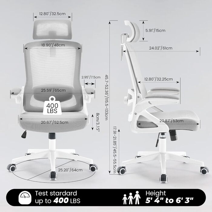 Ергономічне офісне крісло Fizzin, комп&39ютерне крісло з регульованою поперековою опорою, дихаюче сітчасте робоче крісло з потовщеною подушкою, зручне робоче крісло для домашнього офісу (сіре)