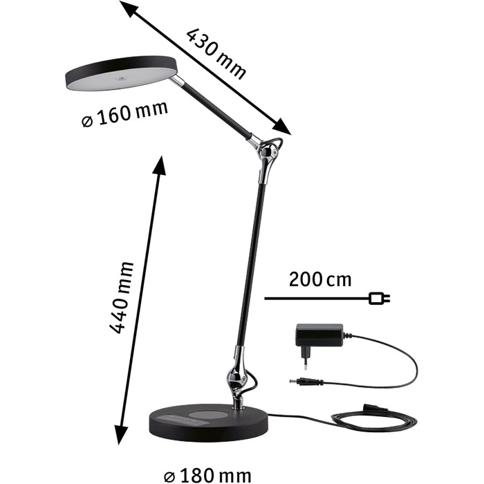 Світлодіодна настільна лампа Paulmann 78910 Функція зарядки Numis Tunable White Qi, в т.ч. 11 Вт з регулюванням яскравості Чорний алюміній, пластик 2,700 - 6,500 K