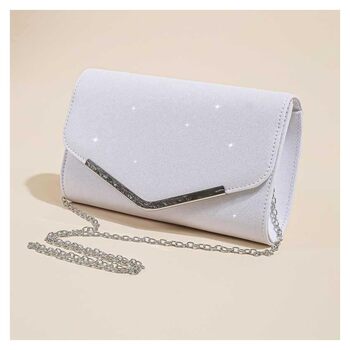 Жіноче блискуче клатч, елегантна вечірня сумочка зі знімним ланцюжком. Весільна сумочка через плече, кросбоді, для святкових заходів, банкетів, вечірок. Білий колір.