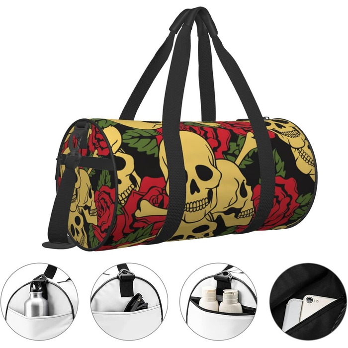Дорожня сумка-циліндр з малюнком троянд та черепів, спортивна сумка для чоловіків та жінок, сумка-мішок, спортивна сумка