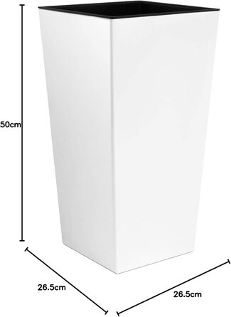 Квітковий горщик Zanvic Urbi, 26,6 літрів, пластиковий, з внутрішньою лінією, 27 x 27 x 50 см, білий