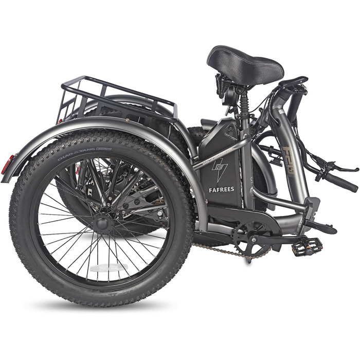 Електричний триколісний велосипед Fafrees F20 Mate для дорослих, складний електровелосипед 20 * 3,0 дюйма, 3-колісний вантажний електровелосипед 48 В 65 Нм, старший електровелосипед з гідравлічними гальмами, вантажопідйомність 180 кг, сірий, акумулятор 21
