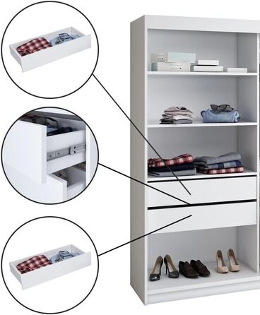 Шафа-купе з розсувними дверима, 3-дверна з 4 шухлядами та 3D ламелями, 200 см (Чорний/Чорний/Чорний/Чорний)