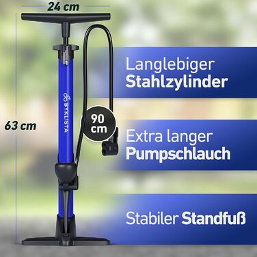 Велосипедний насос BYKLISTA для всіх типів вентилів Великий манометр 12 бар додатковий адаптер для вентиля Підлоговий насос для велосипедів Преміальний підлоговий насос для велосипедів