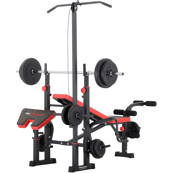 Лава для фітнесу TrainHard Power Station, чорно-червона, зі штангою 1,6 м та дисками вагою 25 кг