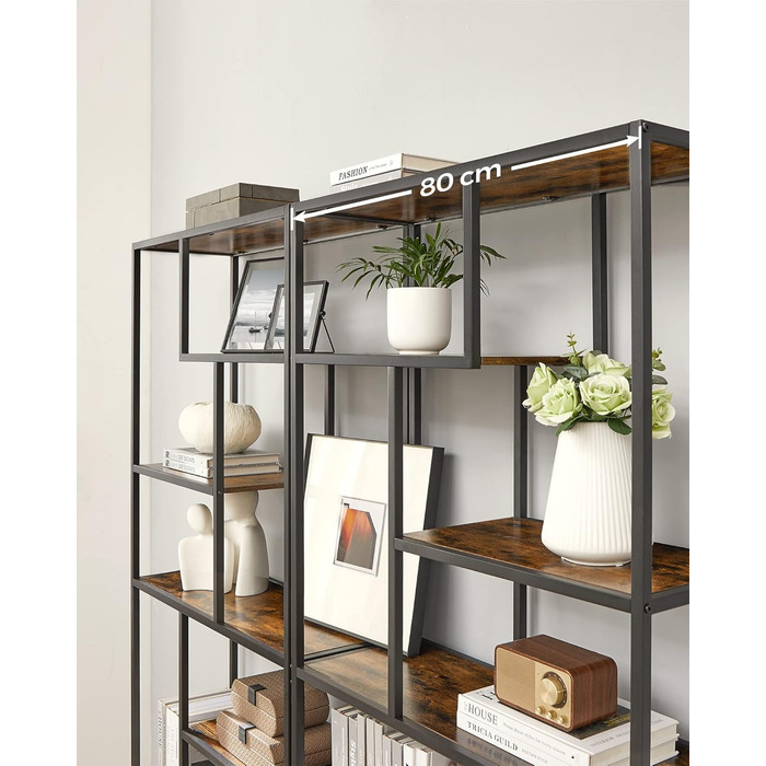 Книжкова полиця VASAGLE, блок із 6 полицями, окремостояча полиця, полиці з ДСП, 30 x 80 x 180 см, для кабінету, офісу, вітальні, спальні, кухні, чорний колір - вінтажний коричневий LLS119B01 чорний колір вінтажний коричневий колір, ДСП сталь