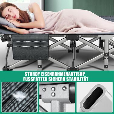 Туристичне ліжко з матрацом, максимальне навантаження 200 кг, розкладне похідне ліжечко 190 x 71 x 36 см, сталевий каркас та тканинне покриття Pxford, розкладне ліжко, гостьове ліжко для дорослих, кемпінг у приміщенні/на вулиці, сад, офіс, 190 x 71 x 36 с