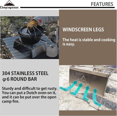 Складана решітка для гриля на відкритому вогні, для приготування їжі на вогнищі, портативна, з нержавіючої сталі 304, з решіткою для гриля, ніжками для вітрового скла та сумкою для перенесення MS-1018-SW