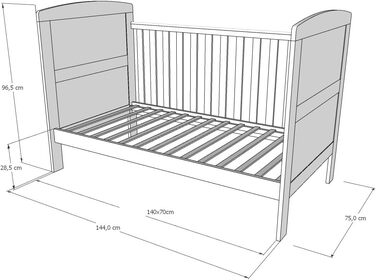 Дитяче ліжко/ліжечко Kids Collective 70x140 см з матрацом, трансформоване ліжечко, регульована висота Біле дитяче ліжко, зроблено в Європі, 70x140 см Від народження до 6 років, 70 x 140 см білий матрац