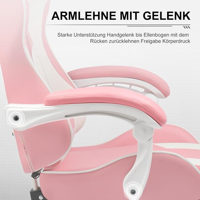 Ігрове крісло GTPLAYER, офісне крісло, масажне ігрове крісло, ергономічне ігрове крісло з підставкою для ніг, підголівником, масажною подушкою для попереку, м&39яке ігрове крісло, обертове крісло, рожеве