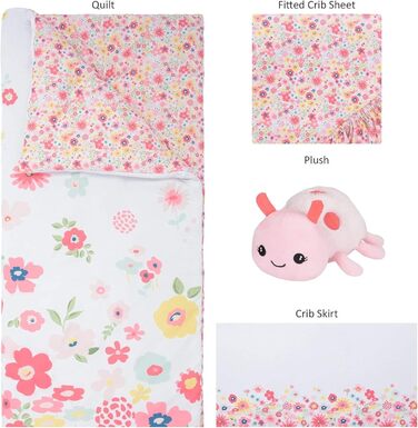 Комплект дитячої постільної білизни Sammy & Lou Floral Sprinkles для дівчаток, 4 предмети, в т.ч. ковдра, простирадло, підодіяльни