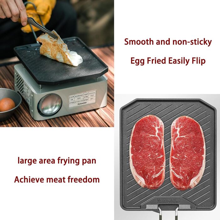 Сковорода з антипригарним покриттям Naturehike, складна ручка, сковорода-гриль для вулиці, алюмінієва сковорода для стейків, портативна та легка (0,5 кг), легко миється, підходить для кемпінгу та походів