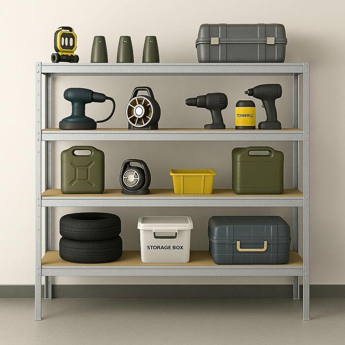 Надміцний стелаж KARAT XXL, оцинкований 200 x 180 x 60 см, стелажі для гаража, підвалу та майстерні - безболтові стелажі, широкопрохідні стелажі, підвальні стелажі, стелажі для майстерні (TitanRack Big)