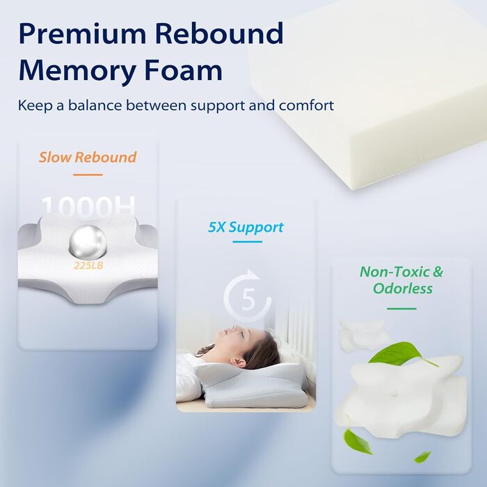 Подушка для шиї HOMCA, ергономічна подушка з піни з ефектом пам&39яті, 3D охолоджувальна наволочка для сну на спині, боці або животі, 62 x 41 x 11/13 см сірого кольору