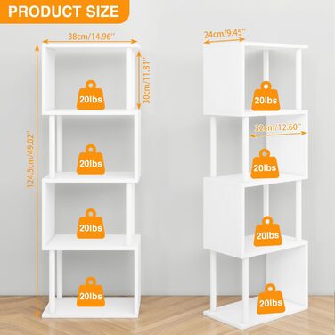 Ярусна книжкова полиця IBUYKE, S-подібна книжкова полиця, роздільник кімнати, сходинкова полиця з місцем для зберігання, сучасна книжкова полиця, декоративна полиця для вітальні, спальні, домашнього офісу, біла WBC015W 5 ярусів білого кольору, 5-
