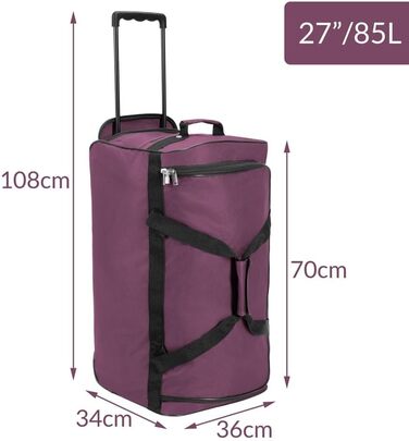 Валіза на колесах 85 літрів, функція тролі, телескопічна ручка, 70x36x34 см, стійкі ніжки, XL велика мяка сумка для подорожей, фіолетовий колір, 85л 70 x 36 x 34 см (ДxШxВ)