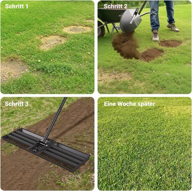 Вирівнювальний граблі Rasen Rakel з нержавіючої сталі та алюмінієвою ручкою для видалення піску, 75x25 см, довжина ручки 200 см - чорний