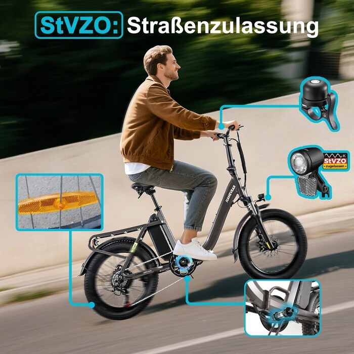 Складаний електровелосипед HANEVEAR H6-Light, електричні велосипеди з датчиком крутного моменту Акумулятор 48 В 14,5 Аг, запас ходу до 120 км Двигун 55 Нм 250 Вт 3,0-дюймовий Fat E-Bike, позашляховий електровелосипед Pedelec для чоловіків та жінок, сірого