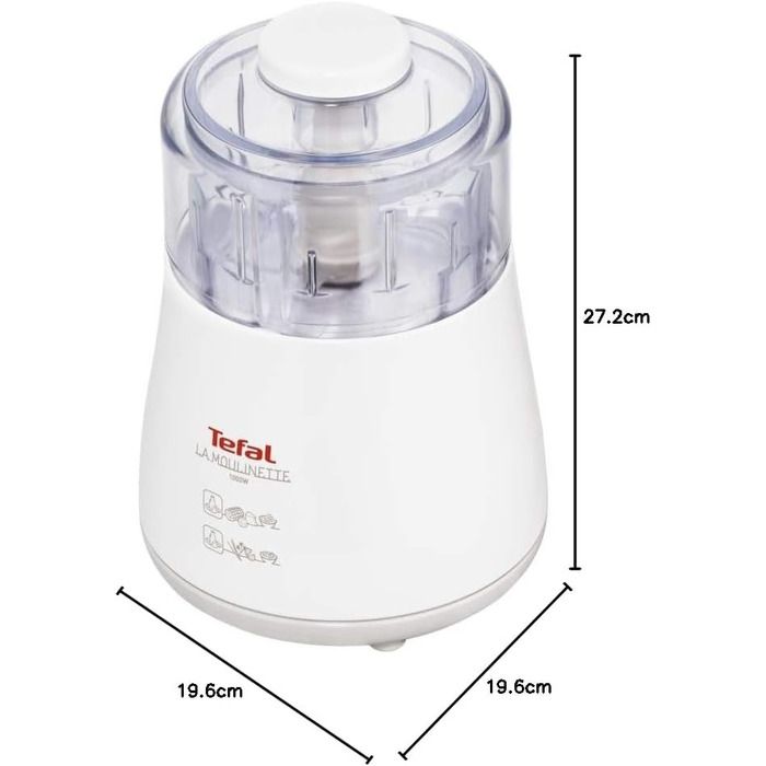 Електричний подрібнювач, 1000 Вт, 500 мл, відсік для зберігання кабелю, 4 функції дроблення, змішування, змішування, подрібнення, DPA130, білий одинарний