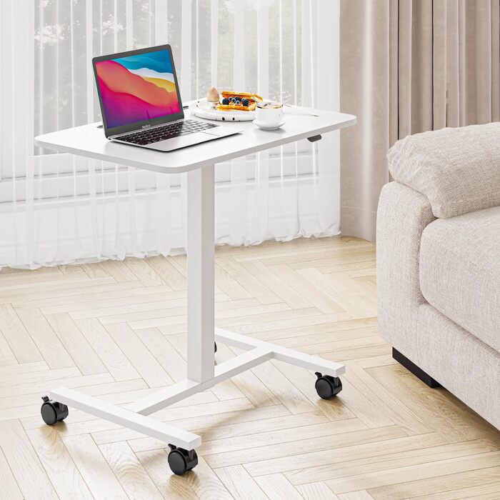 Комп&39ютерний стіл Dripex з регульованою висотою та коліщатками, невеликий стіл, мобільний стіл для роботи стоячи, тумбочка біля ліжка, бічний столик для вітальні, комп&39ютерний стіл для роботи сидячи та стоячи, білий, 48 x 72 x 112 см