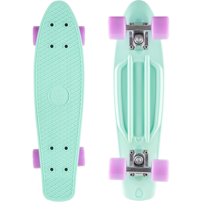 Скейтборд BIKESTAR Vintage Retro Cruiser 60 мм для дітей та дорослих, а також для початківців приблизно від 6-8 років М'ята та фіо