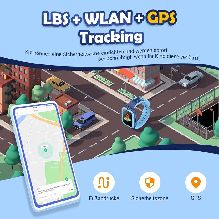 Розумний годинник Blackview Kids, слот для SIM-картки, LBSWiFiGPS-трекер, функція 4G, екстрений виклик SOS, телефонні дзвінки, відеодзвінки, голосовий чат, SMS, шкільний режим, дитячий годинник для хлопчиків та дівчаток, 4G - Прусський синій