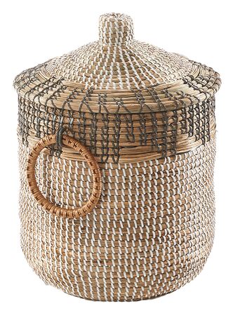 Кошик Kobolo BIRA зі зміями та морською травою Ø 31 см, В 44 см Кошик ручної роботи з кришкою бежевого кольору Органайзер Декоративний кошик Виготовлений з натурального матеріалу для іграшок, газет або книг